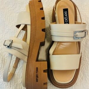 Sergio Rossi Cream and Tan Leather Sandals